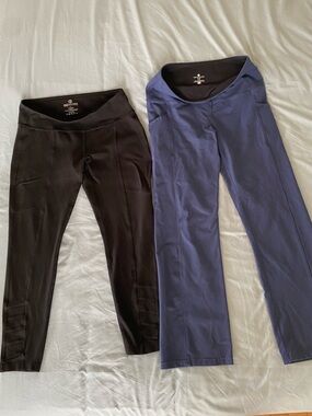 90 Degree By Reflex Black/Tuff Athletics Blue Leggings Set, 2 pr